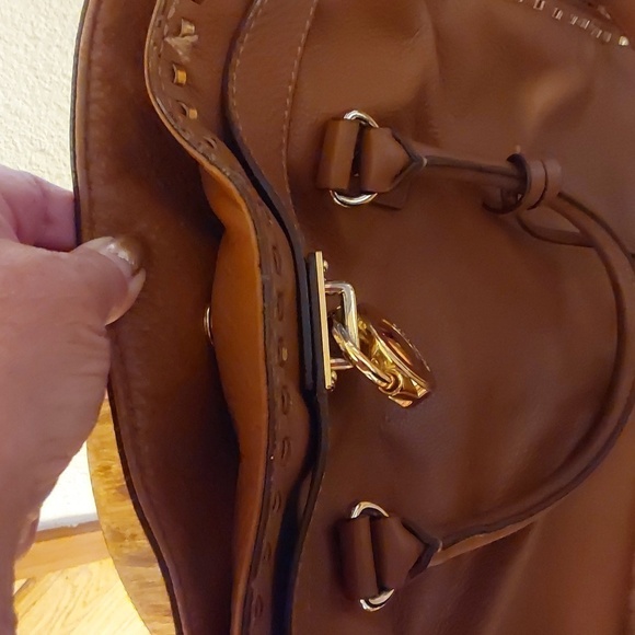 Michael Kors Hamilton SATCHEL PURSE Neutral Cognac Gorgeous Gold - Picture 9 of 10